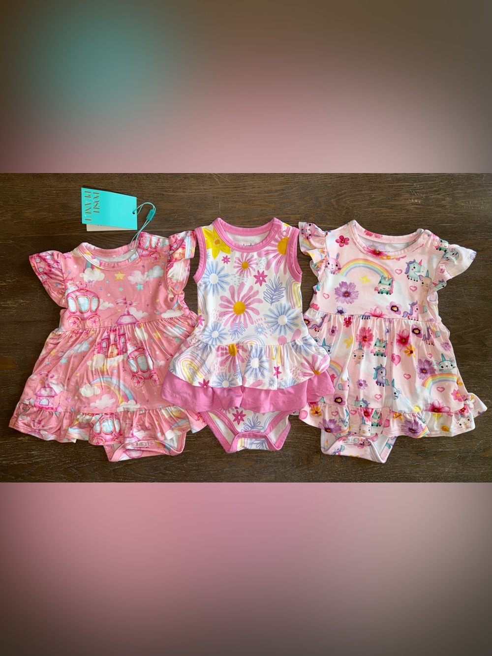 Posh Peanut / Birdie Bean Bodysuit Twirl Dress Bundle size 3-6 mo